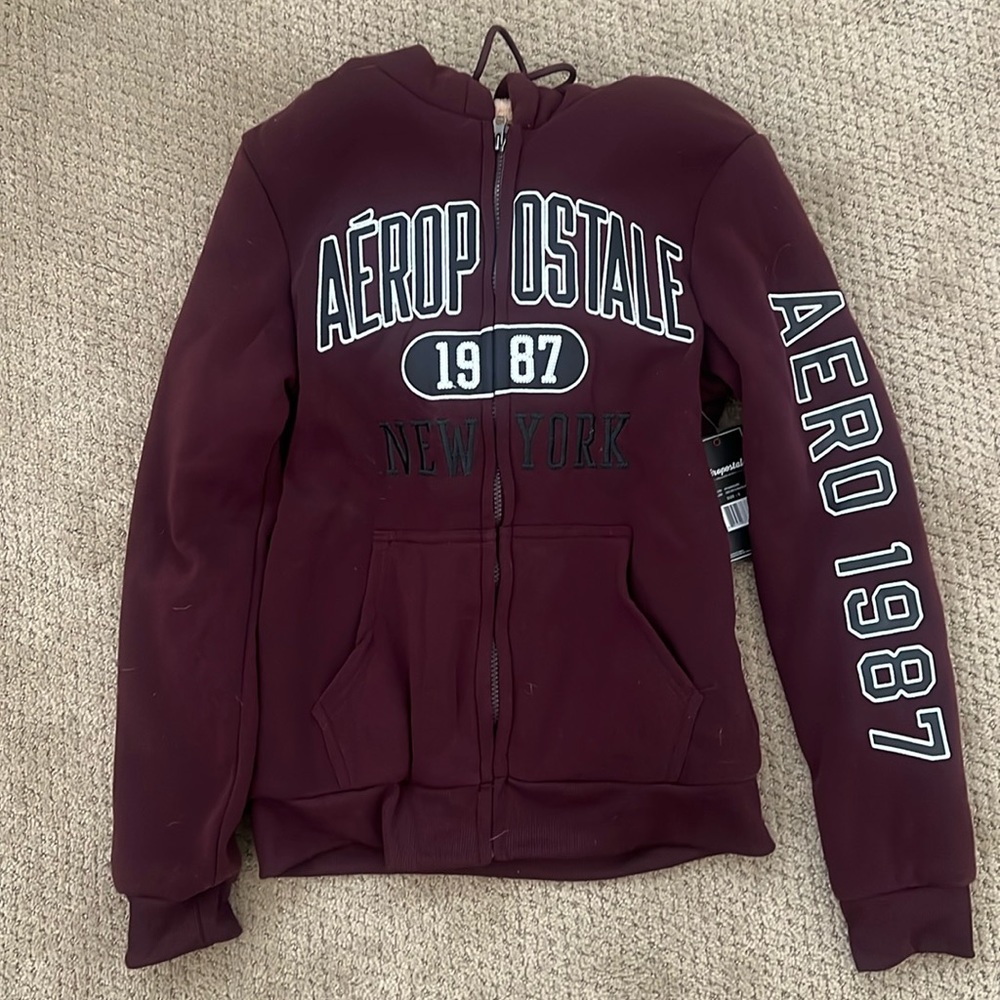 Aeropostale - Maroon Zip Up Sweater with Hood